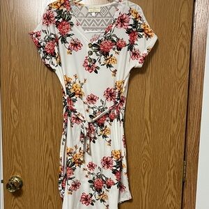 Bobbie Brooks White Dress with Red and Orange Floral Design